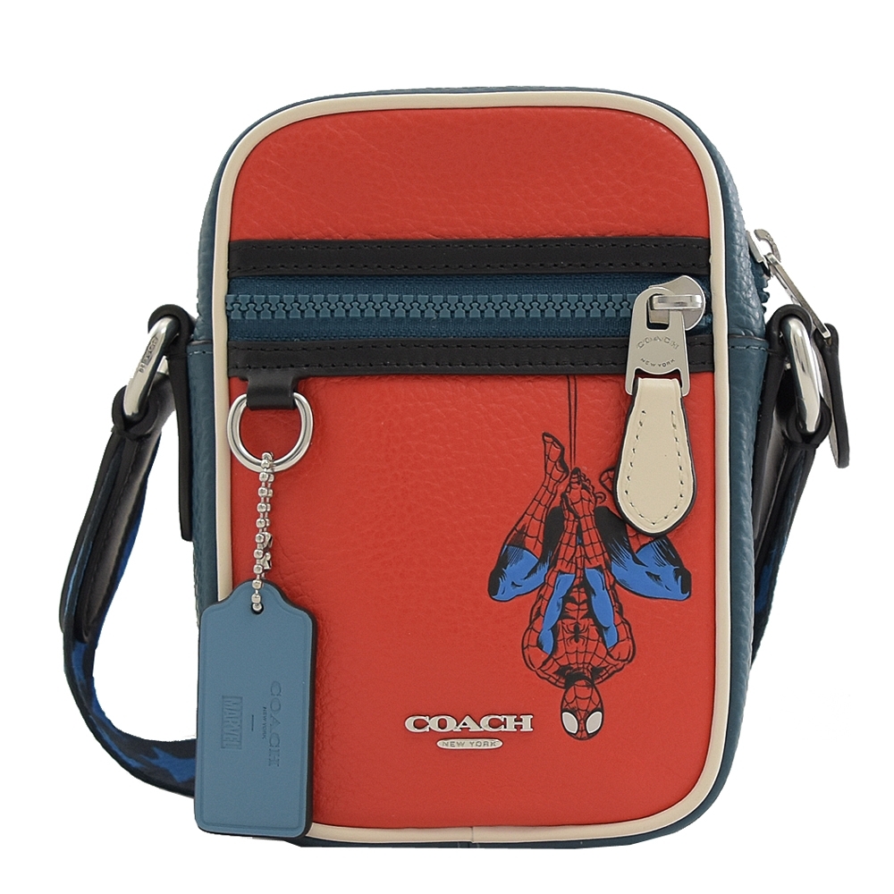 COACH 2431 蜘蛛人造型斜背手機包.紅/藍