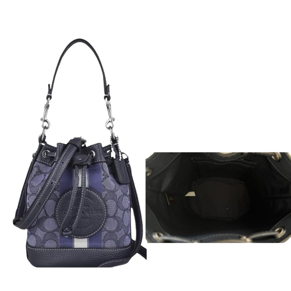 【COACH】經典緹花 迷你滿版兩用 手提包/水桶包 水藍色