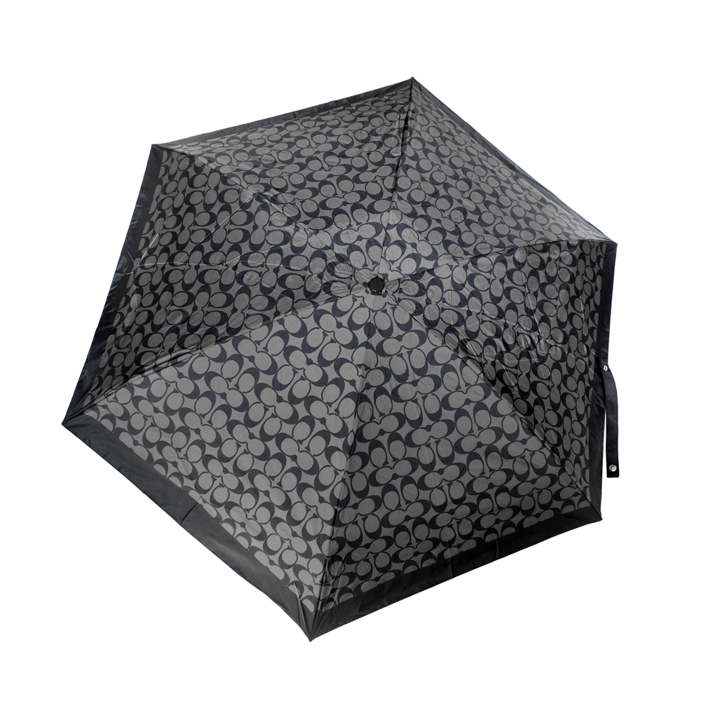 COACH鐵灰黑C Logo攜帶型抗UV折疊晴雨傘