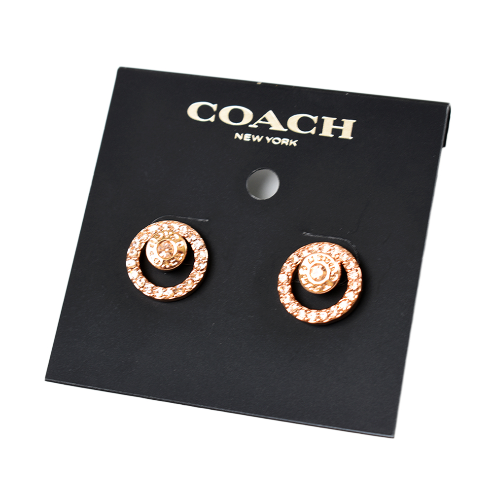 COACH 鏤空圓圈水鑽針式耳環-玫瑰金