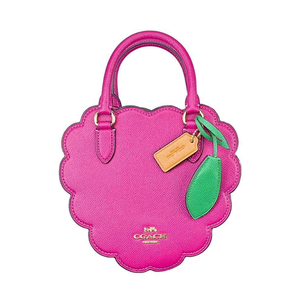 COACH 莓紅色覆盆莓造型金字金屬LOGO斜背手提兩用包