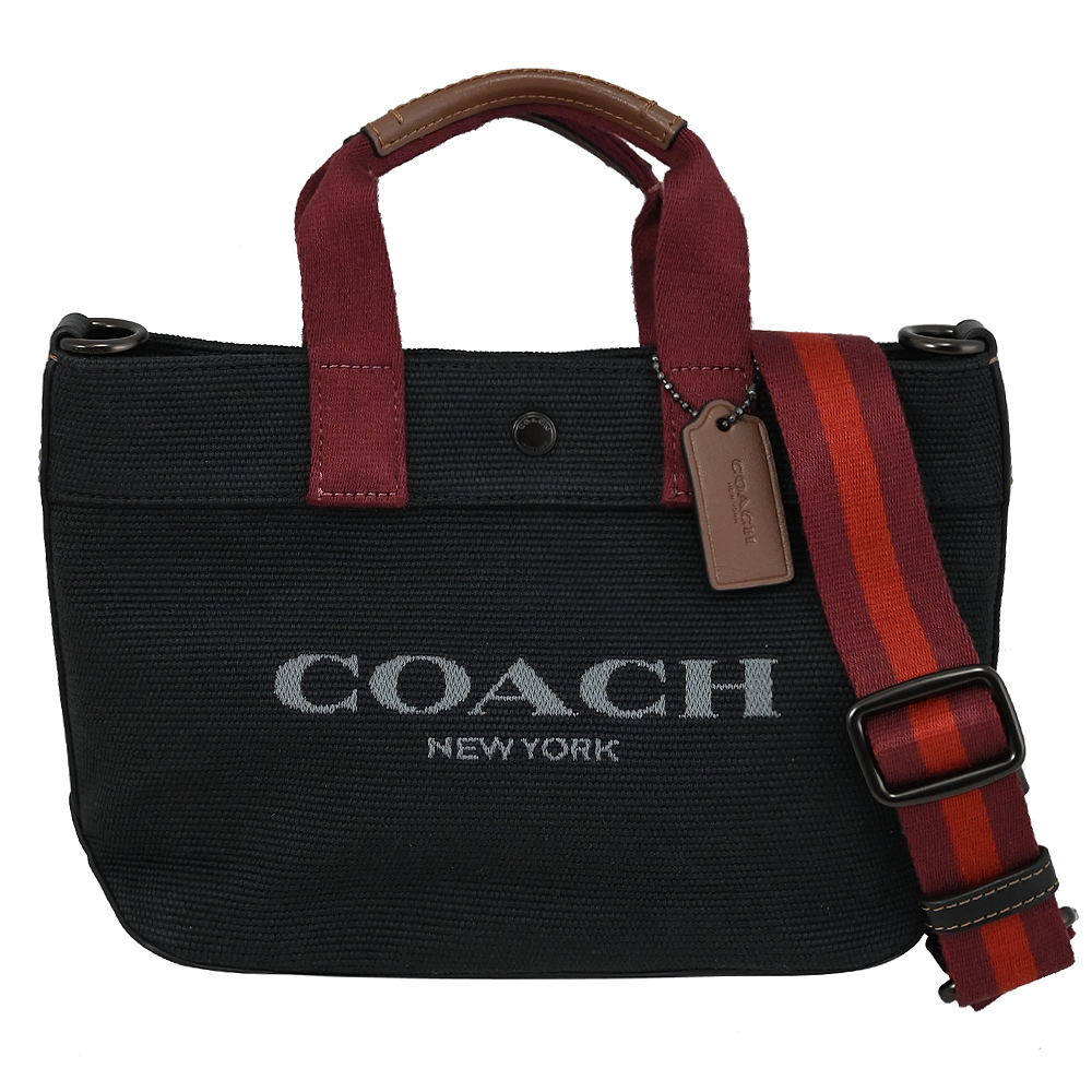 COACH CU299 經典LOGO帆布皮飾兩用小托特包.黑