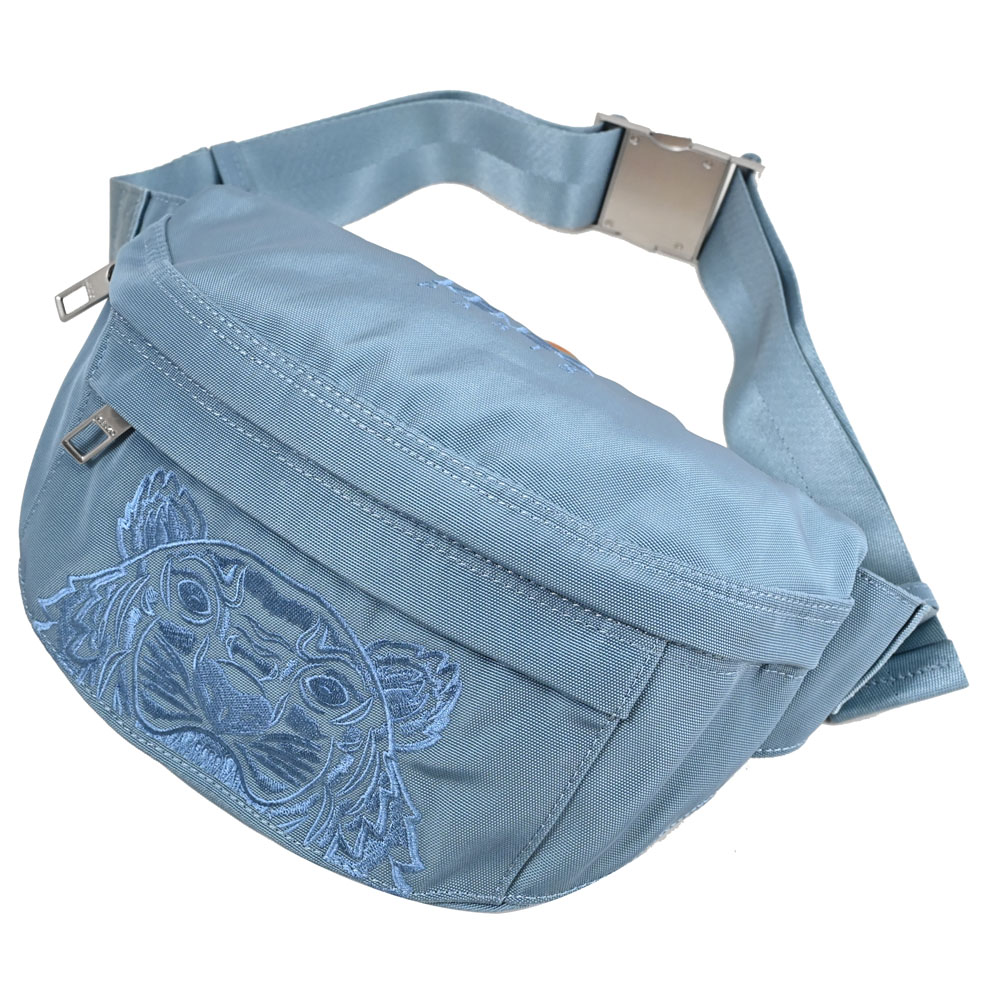 KENZO 5SF305 經典電繡虎頭帆布胸口/腰包.灰藍
