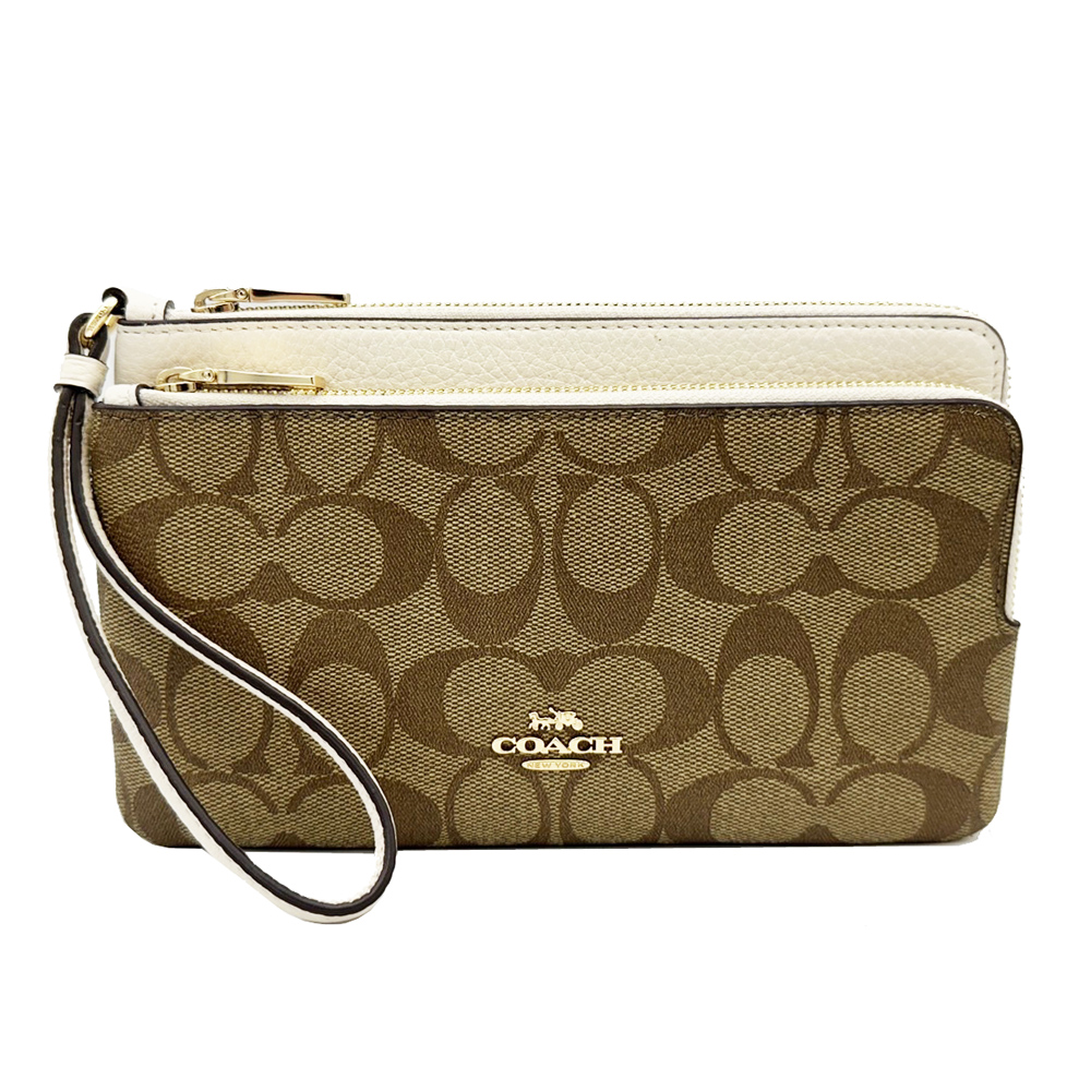 【COACH】C LOGO長夾式雙層大手拿包/零錢包(米白)
