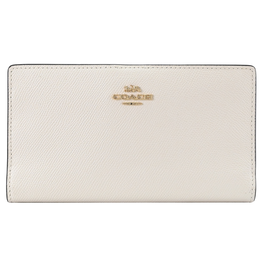 COACH CK444 經典馬車LOGO多卡扣式拉鍊長夾.白