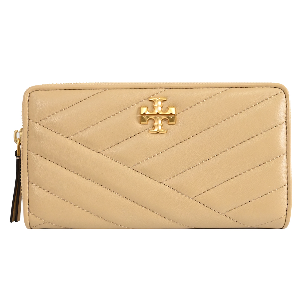 TORY BURCH 90348 經典LOGO絎縫拉鍊長夾.裸膚