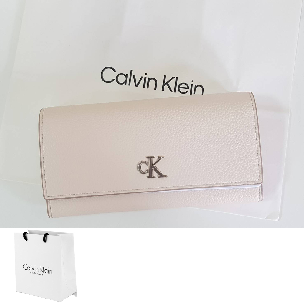 Calvin Klein CK掀蓋長夾/金屬LOGO淡粉色