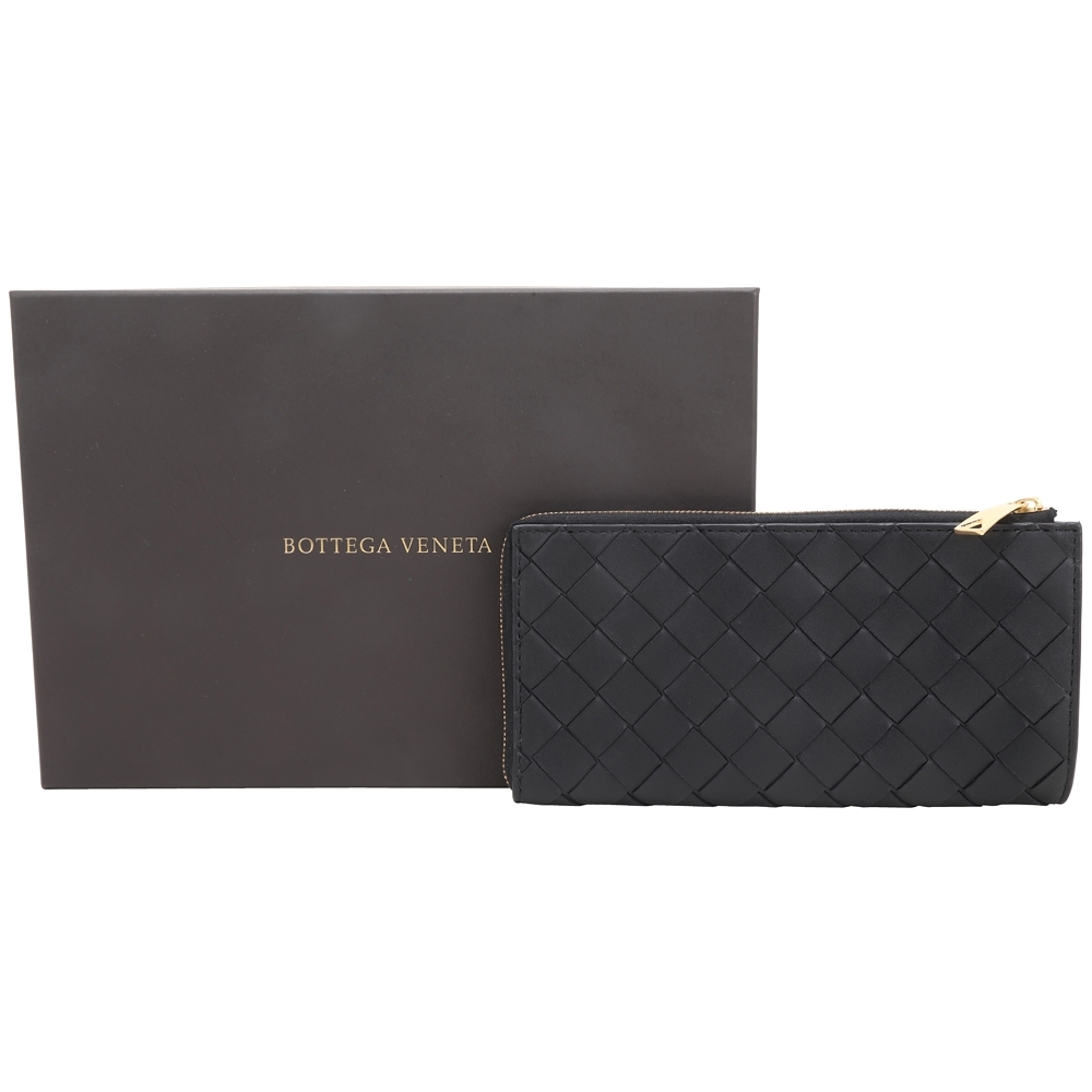 BOTTEGA VENETA 寶緹嘉 Intrecciato 小牛皮編織拉鍊長夾(黑色)