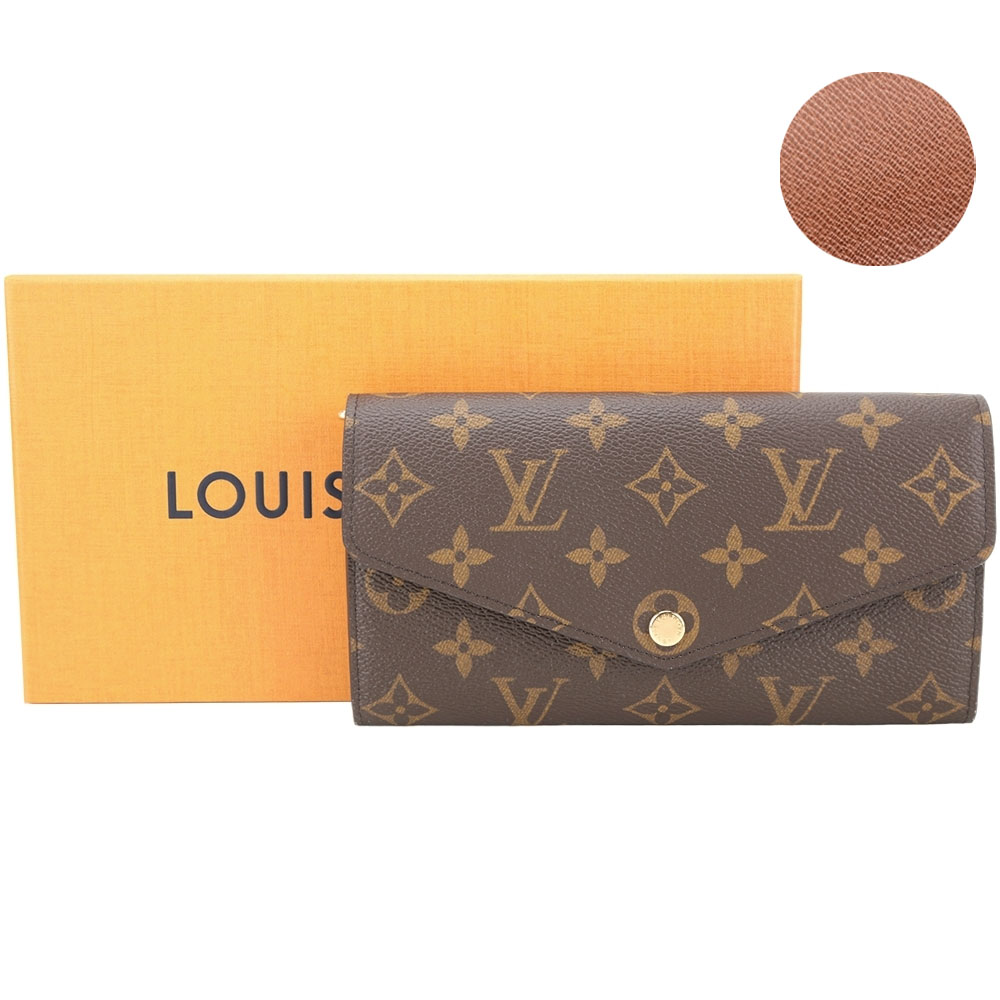 Louis Vuitton LV路易威登 M60531 Sarah 老花塗層帆布釦式長夾(咖啡色)