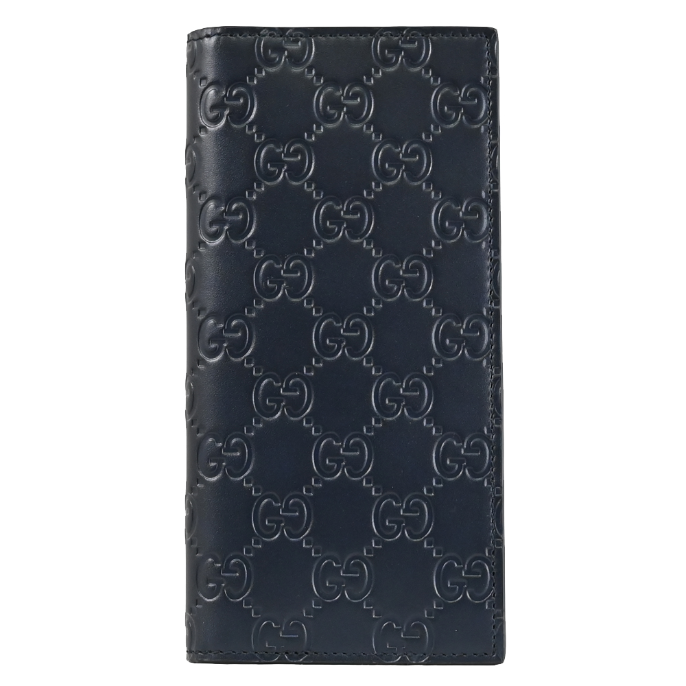GUCCI 779828 GG LOGO壓花皮革對開多卡長夾.深藍