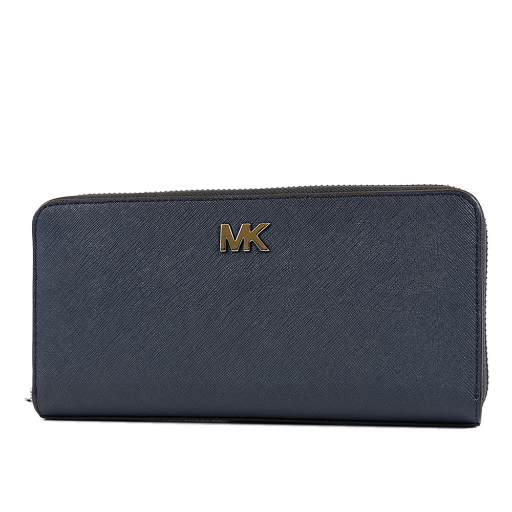 MICHAEL KORS COOPER 男款 十字紋防刮拉鍊長夾-藍色
