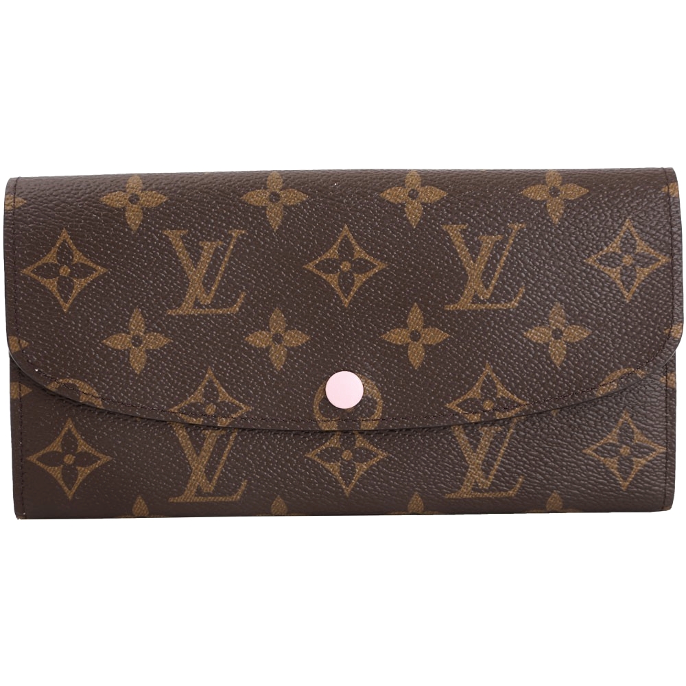Louis Vuitton 路易威登 M61289 Emilie經典Monogram釦式長夾(咖啡/內粉色)