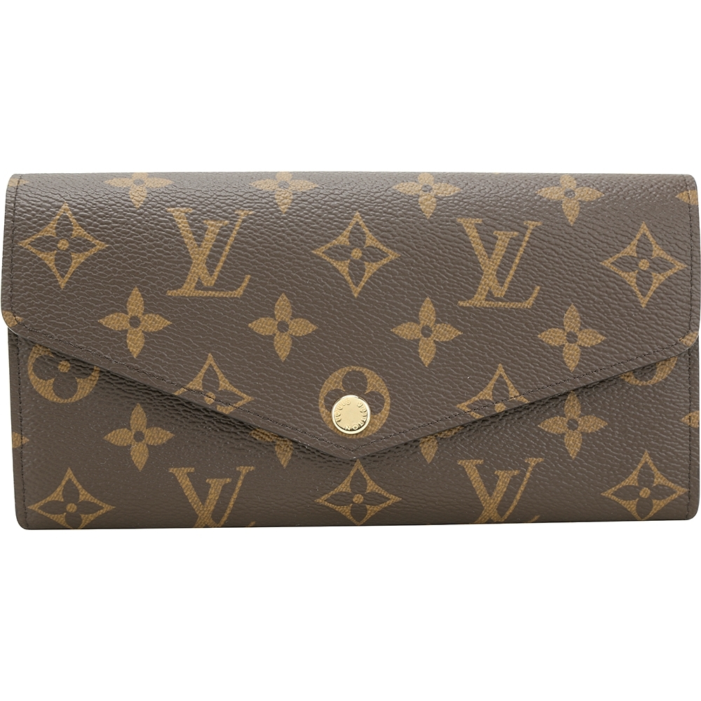 Louis Vuitton 路易威登 M62235 Sarah 老花塗層帆布粉色襯裡釦式長夾(咖啡色)