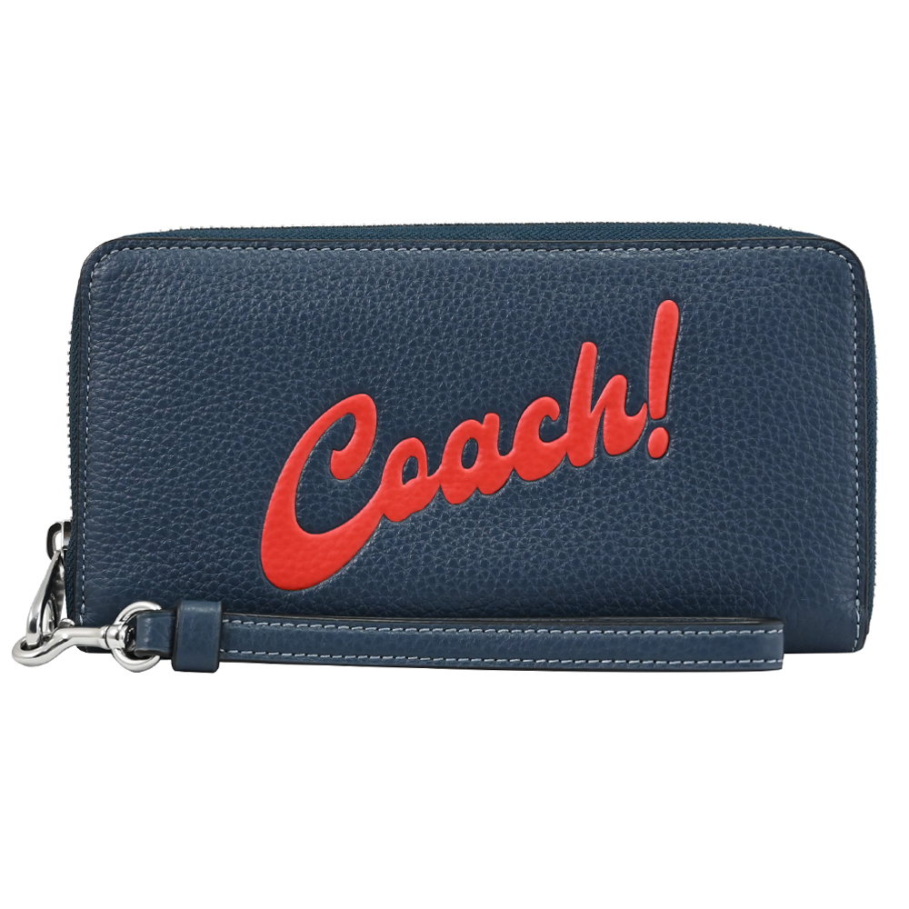 COACH CU381 經典LOGO壓紋手提式拉鍊長夾.牛仔藍