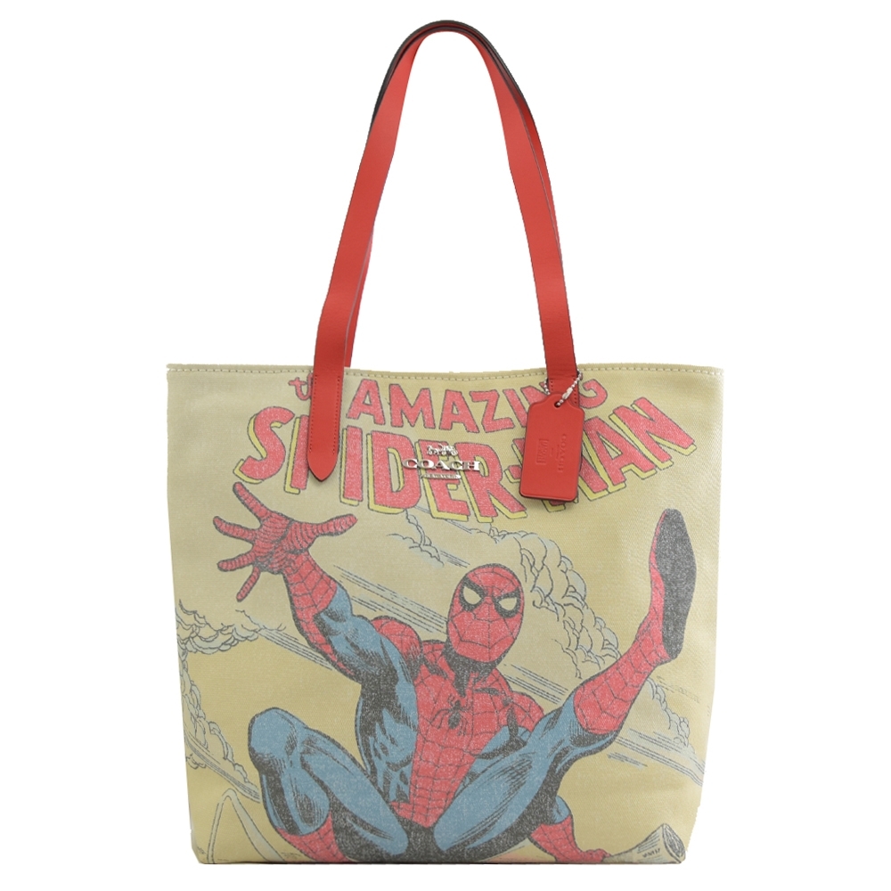COACH 2549 漫威系列蜘蛛俠肩背大購物托特包.紅邊