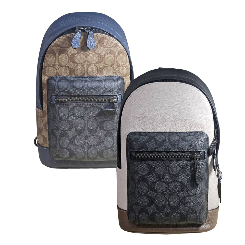 COACH 新款 經典C LOGO 撞色搭配 單肩包後揹包兩用包 (贈原廠防塵袋紙袋)