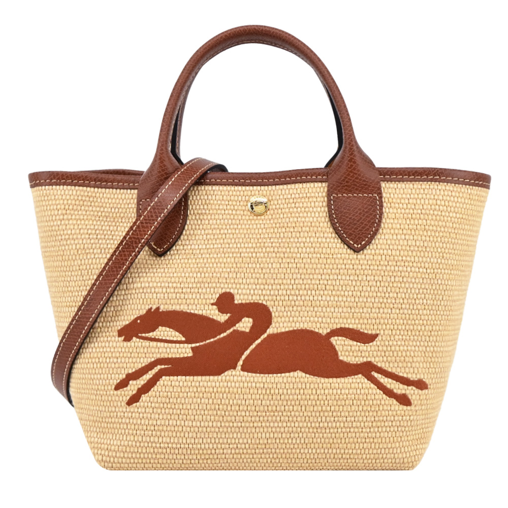 LONGCHAMP LE PANIER PLIAGE系列編織奔馬兩用包(小/棕)