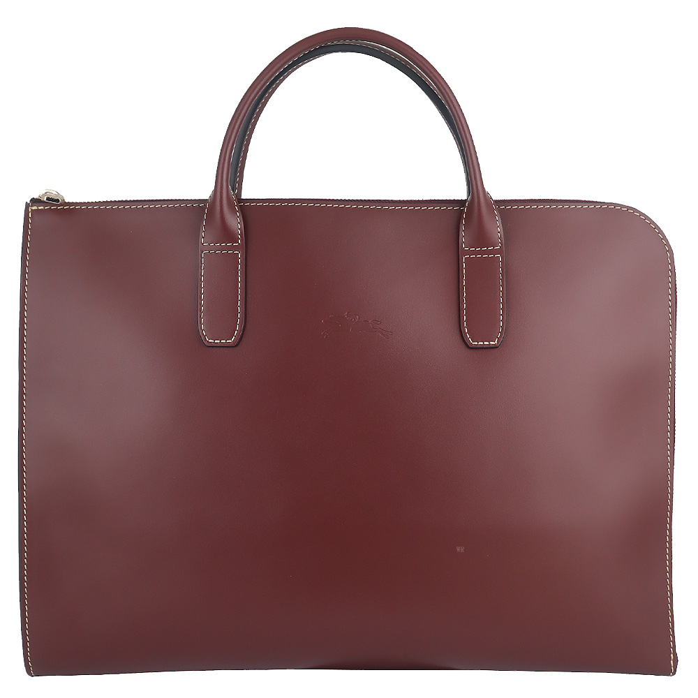 LONGCHAMP LE FOULONNE 咖啡牛皮拉鍊手提公事包