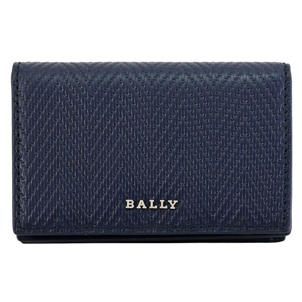 BALLY 6302622 LALEES 編織壓紋牛皮卡片收納包.深藍