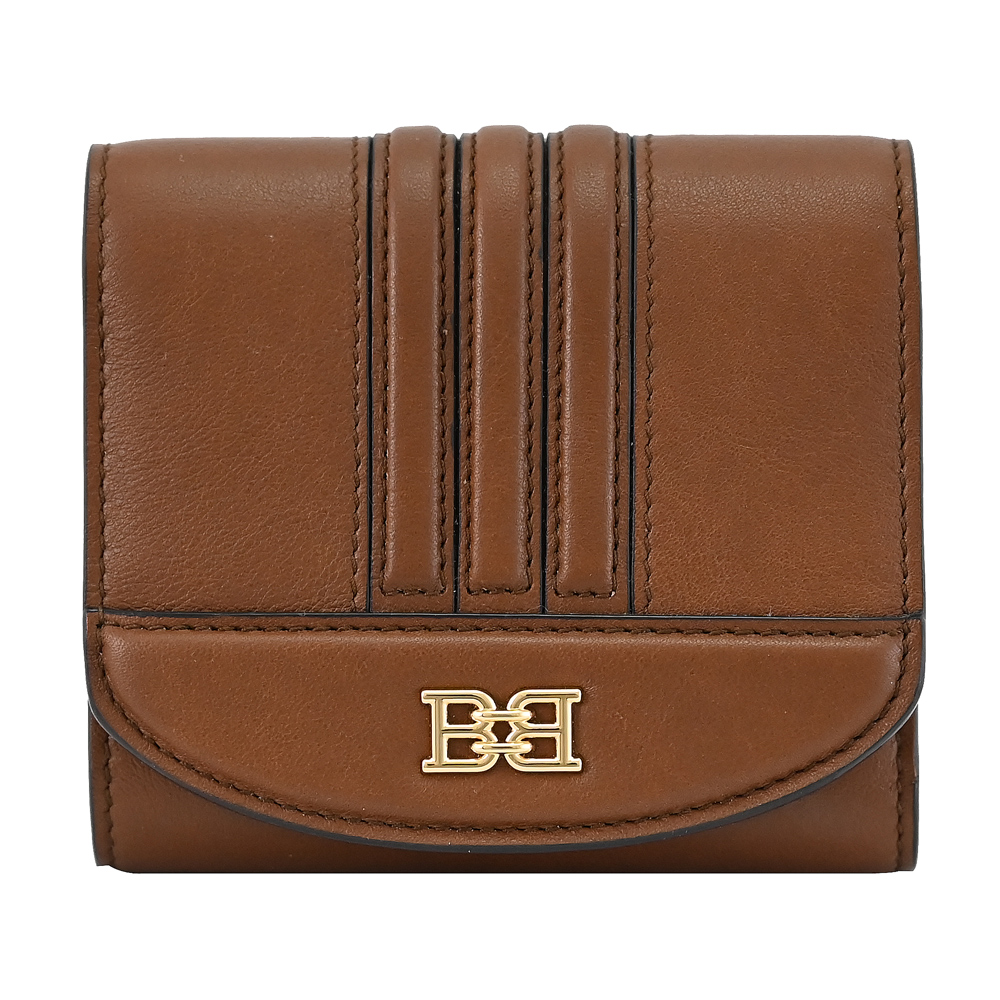 BALLY 6239257 BLESSY 金屬LOGO釦式三折零錢短夾.咖