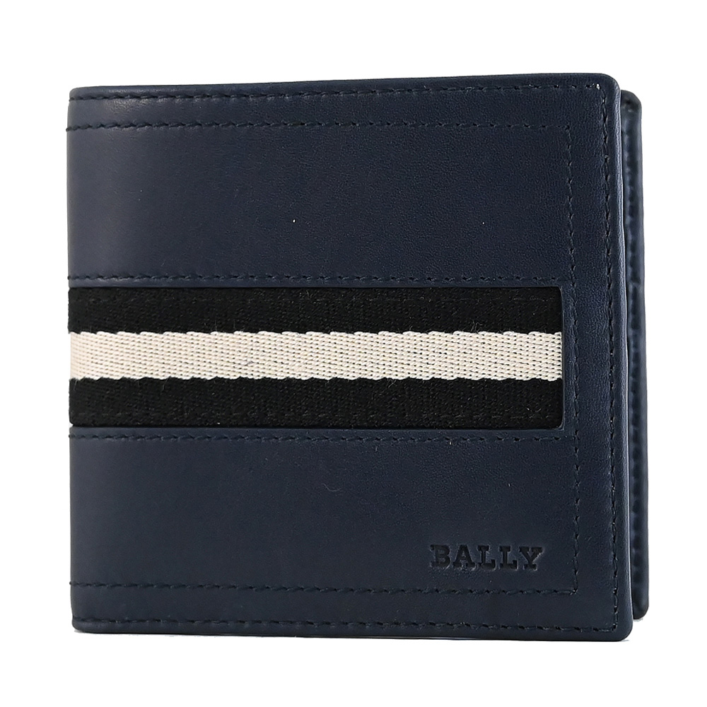 BALLY 6233897 TOLLEN 經典織帶小牛皮8卡短夾.深藍