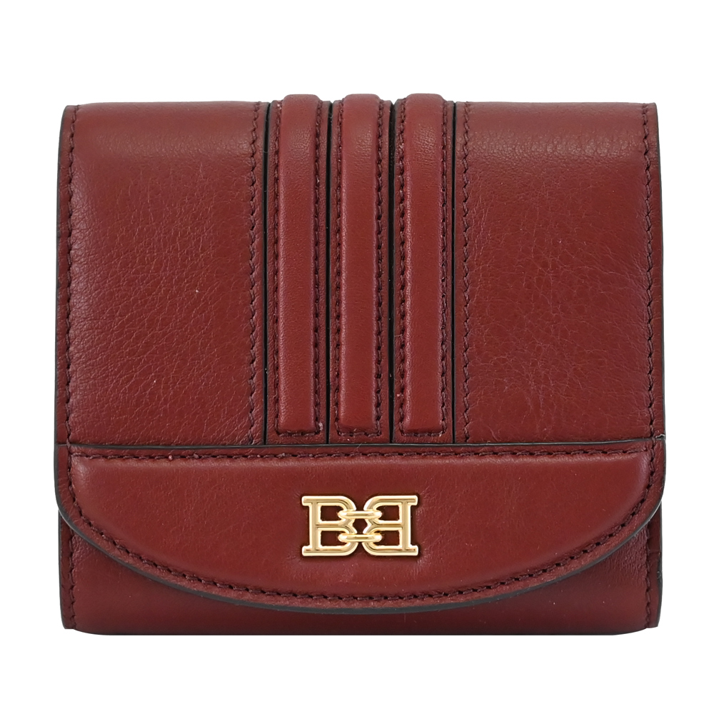 BALLY 6239258 BLESSY 金屬LOGO釦式三折零錢短夾.深紅