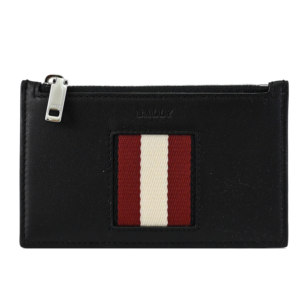 BALLY 6231879 BABE 經典織帶LOGO牛皮5卡零錢包.黑