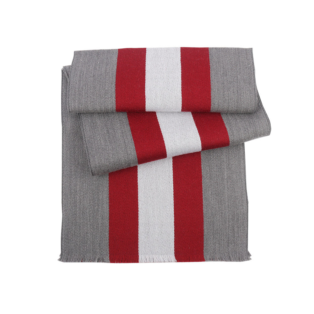 BALLY 紅白條紋及格紋雙面可用羊毛圍巾(灰色) 6304966