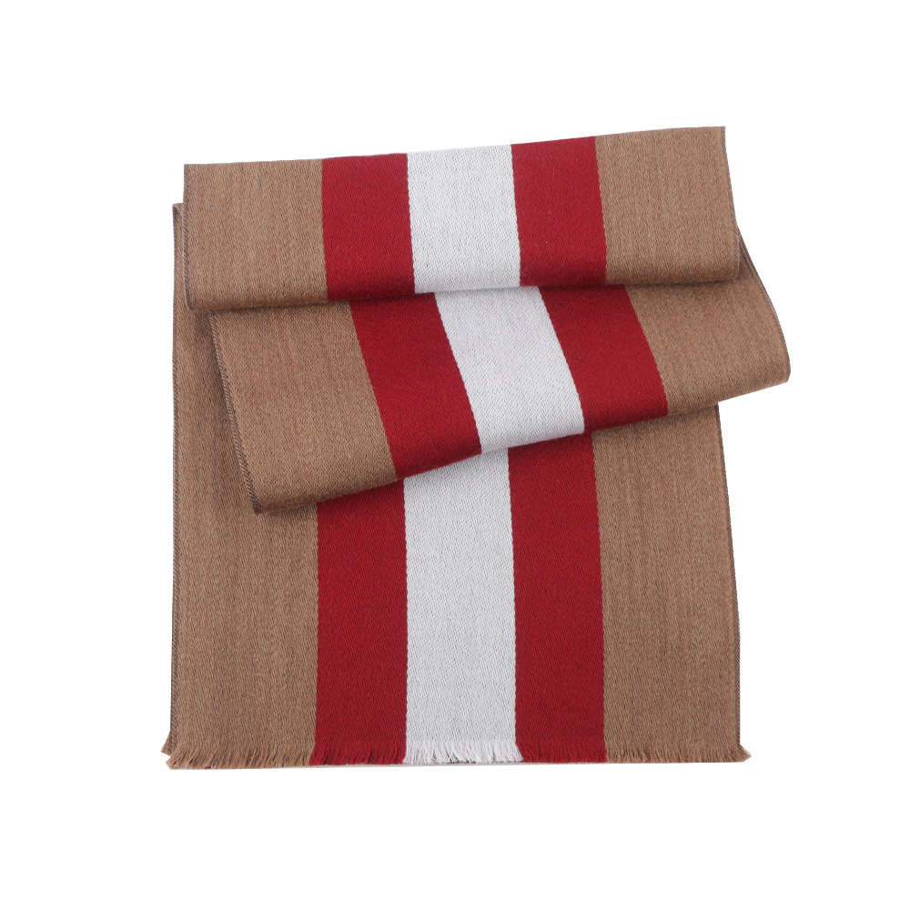 BALLY 紅白條紋及格紋雙面可用羊毛圍巾(沙色) 6304967