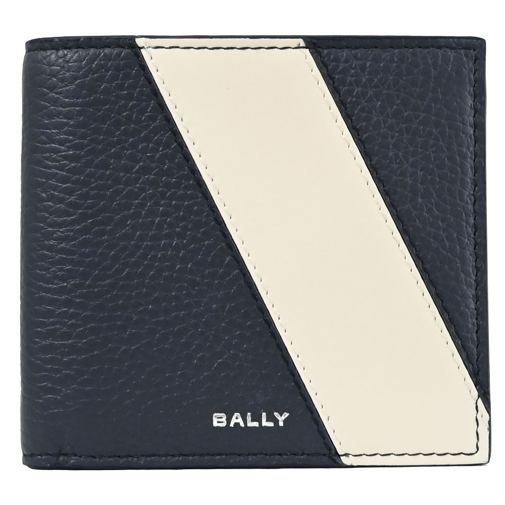 BALLY 6304931 LGO 燙印LOGO牛皮對開8卡短夾.午夜藍