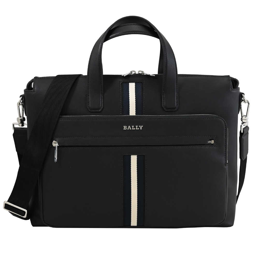 BALLY 6307866 HAIES 經典織帶造型拉鍊兩用公事包.黑