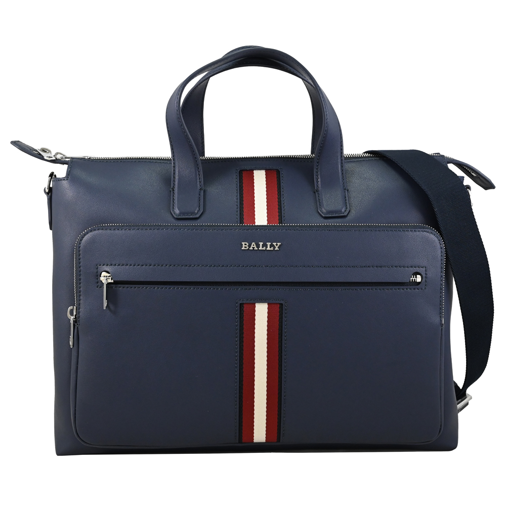 BALLY 6307864 HAIES 經典織帶造型拉鍊兩用公事包.深藍
