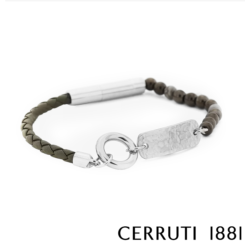 【CERRUTI 1881】義大利經典編織圓珠不銹鋼吊牌手環 全新專櫃展示品 (CB0303)