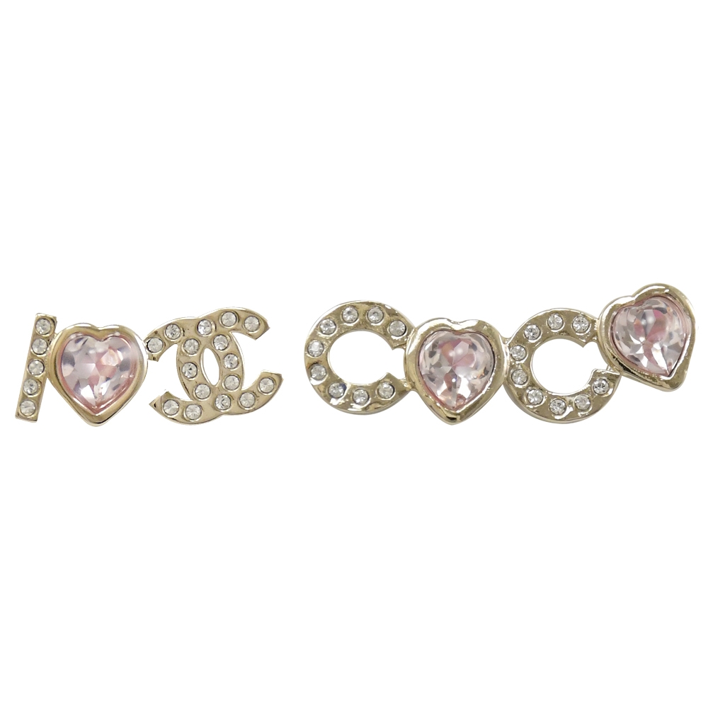 CHANEL AB8202 經典水鑽Love CoCo系列針式耳環.淡金