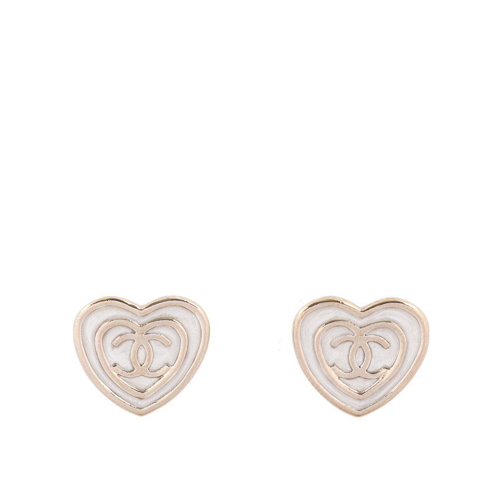 CHANEL CC Logo 雙圈愛心造型珍式耳環(珍珠白) ABD346 B16657 NY390