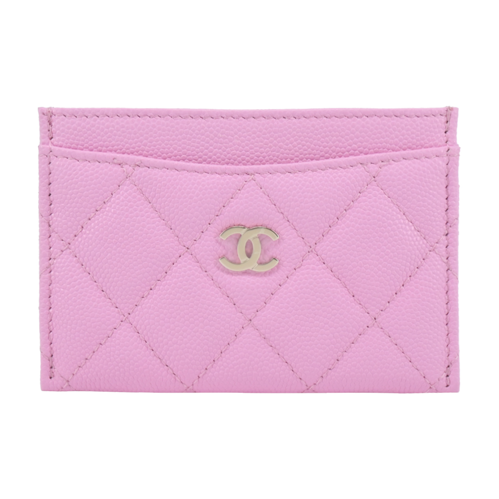 CHANEL 經典雙C LOGO菱格小牛皮卡片夾(粉色)