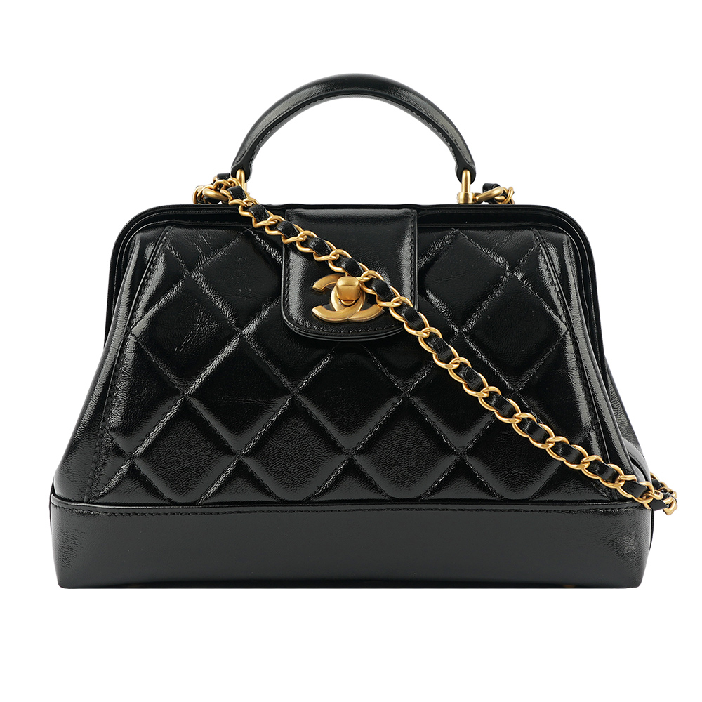 CHANEL CC Logo 亮面小羊皮小款二用包/醫生包(黑色) AS4959 B16872 94305