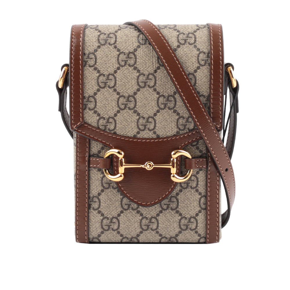 GUCCI 古馳 Horsebit 1955 GG Supreme帆布手機斜背包(棕色) 625615 92TCG 8563