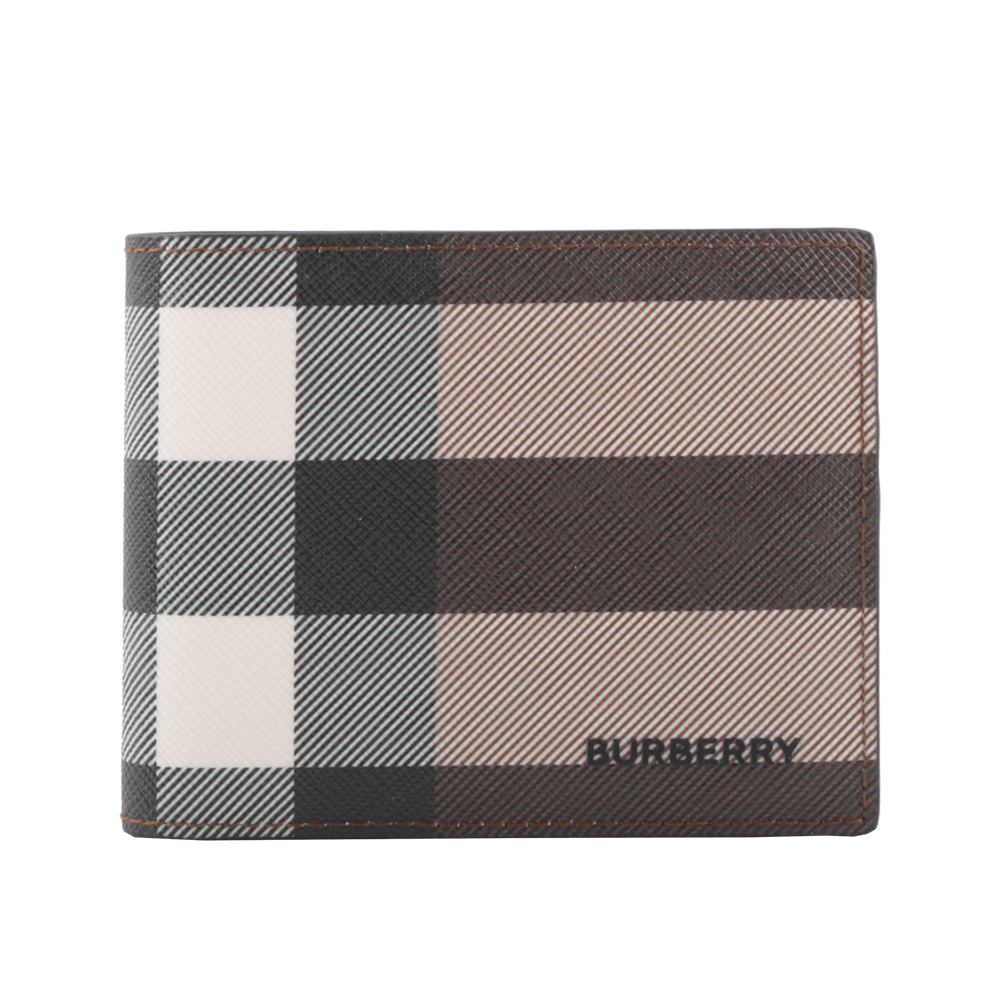 BURBERRY 環保帆布格紋6卡對開短夾(暗樺木棕色) 8052796