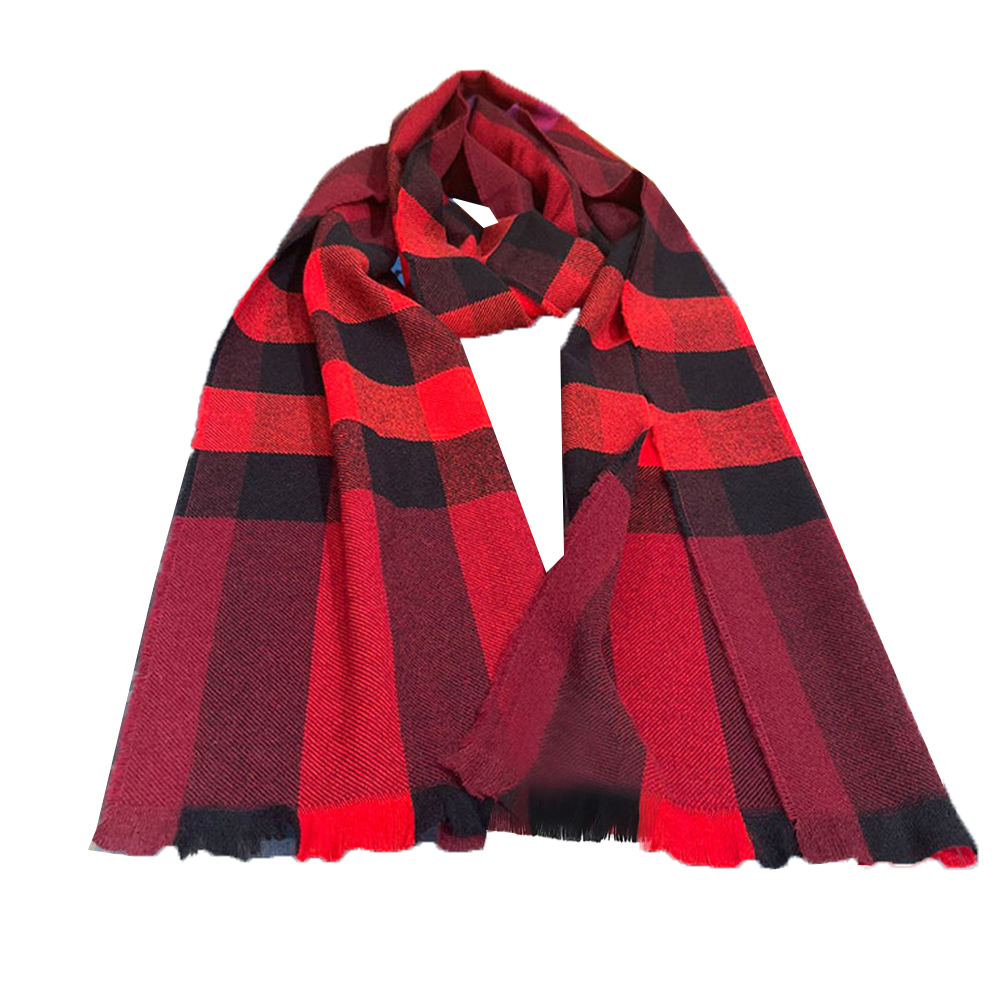 BURBERRY經典格紋羊絨混紡混紡披肩/圍巾 (紅黑 )