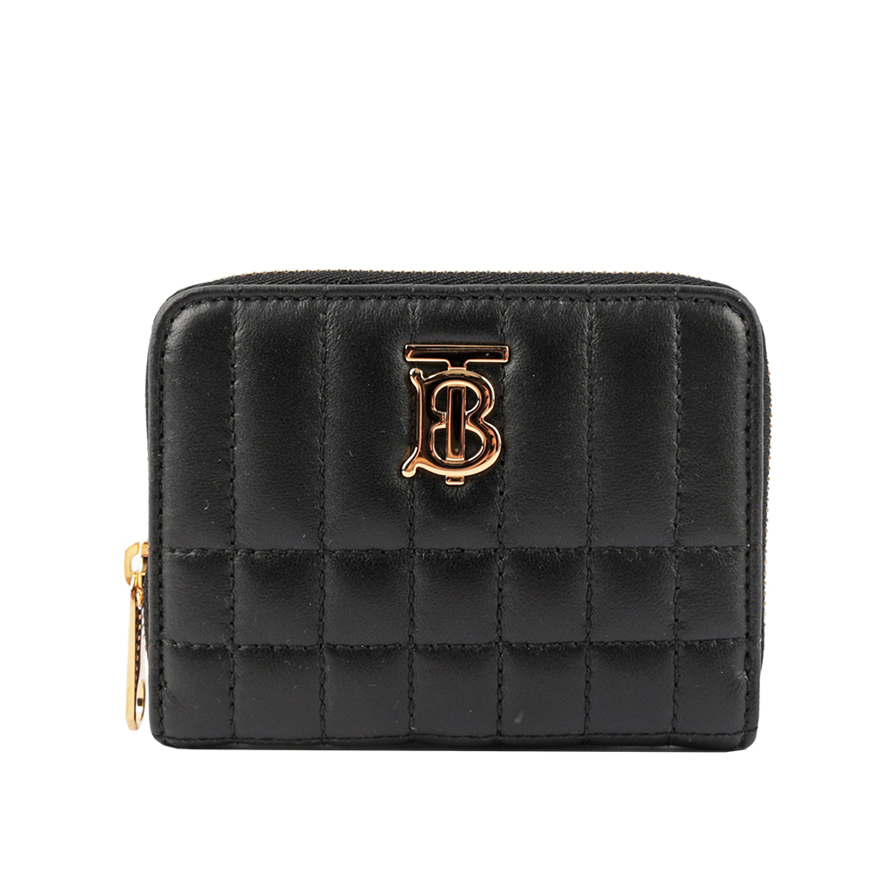BURBERRY Lola 小羊皮縫線設計ㄇ形拉鍊零錢包(黑色) 8062373 A7527