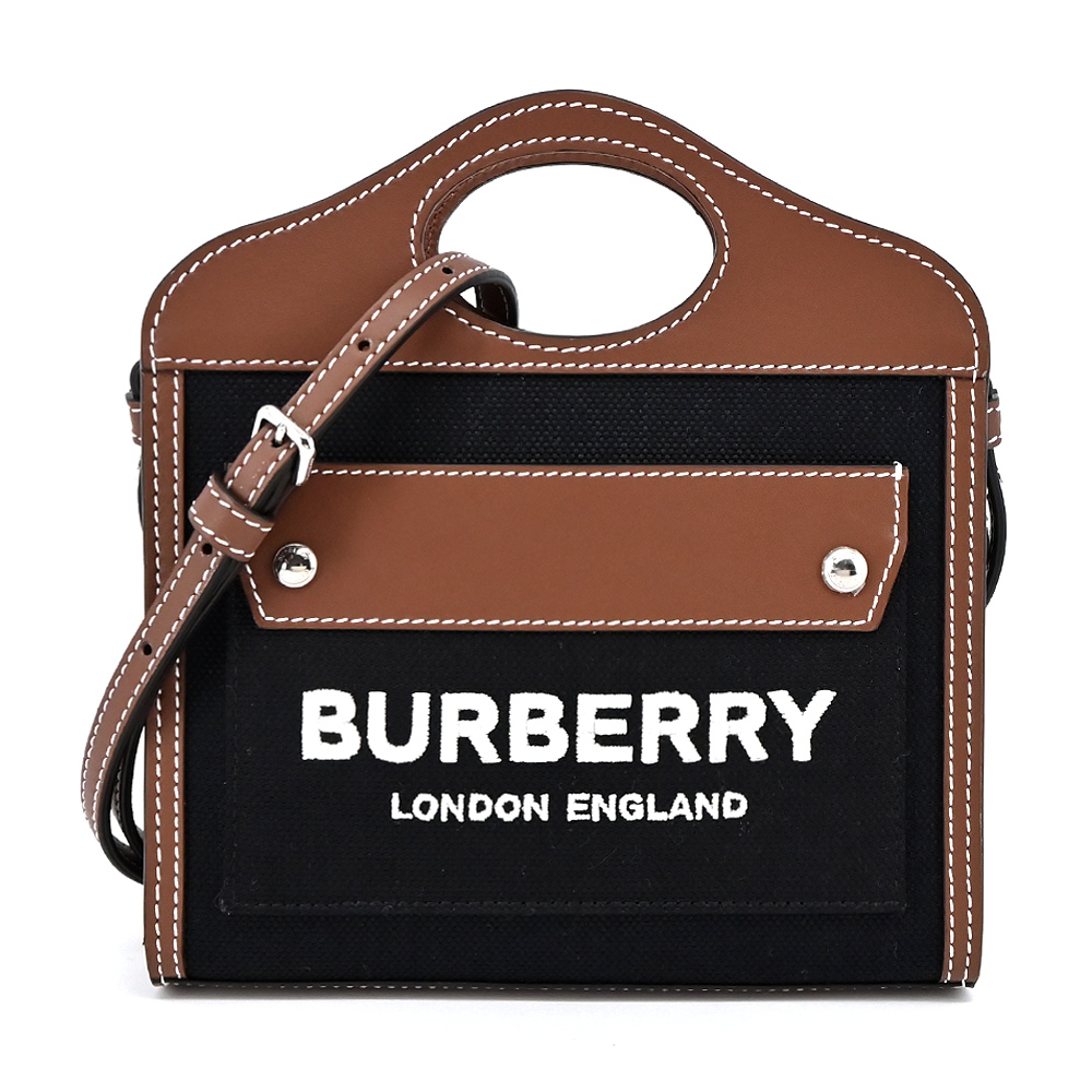 BURBERRY Horseferry系列刺繡LOGO 帆布Pocket手提/斜背包(黑色/迷你)
