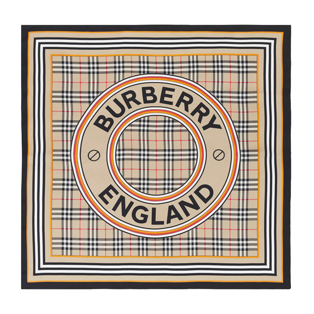 BURBERRY復古格紋圖案真絲斜紋絲巾(米色)