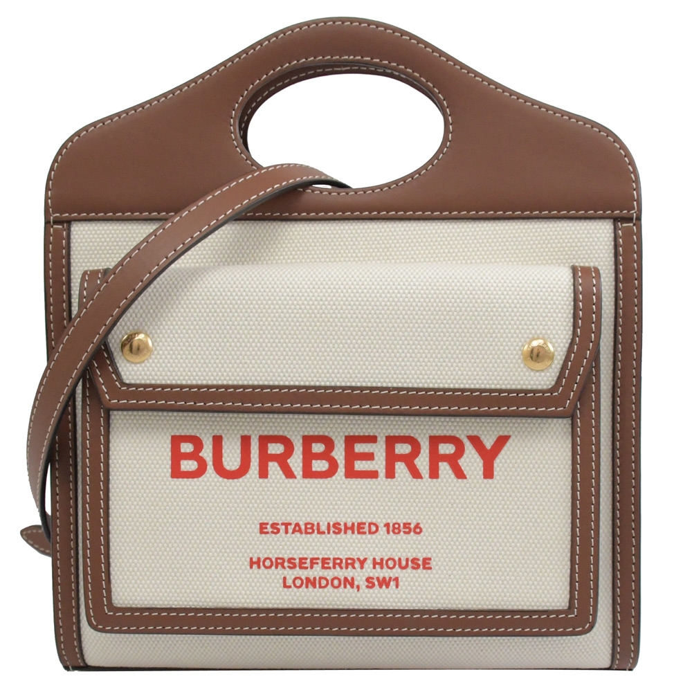 BURBERRY 8037401 Mini Pocket 印花帆布兩用包.咖邊