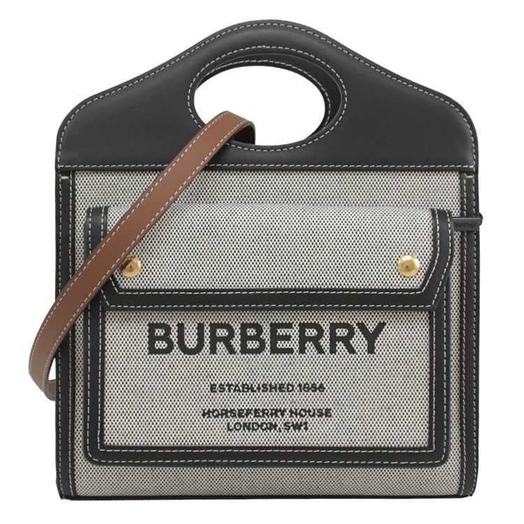BURBERRY 8039363 Mini Pocket 印花帆布兩用包.黑/咖