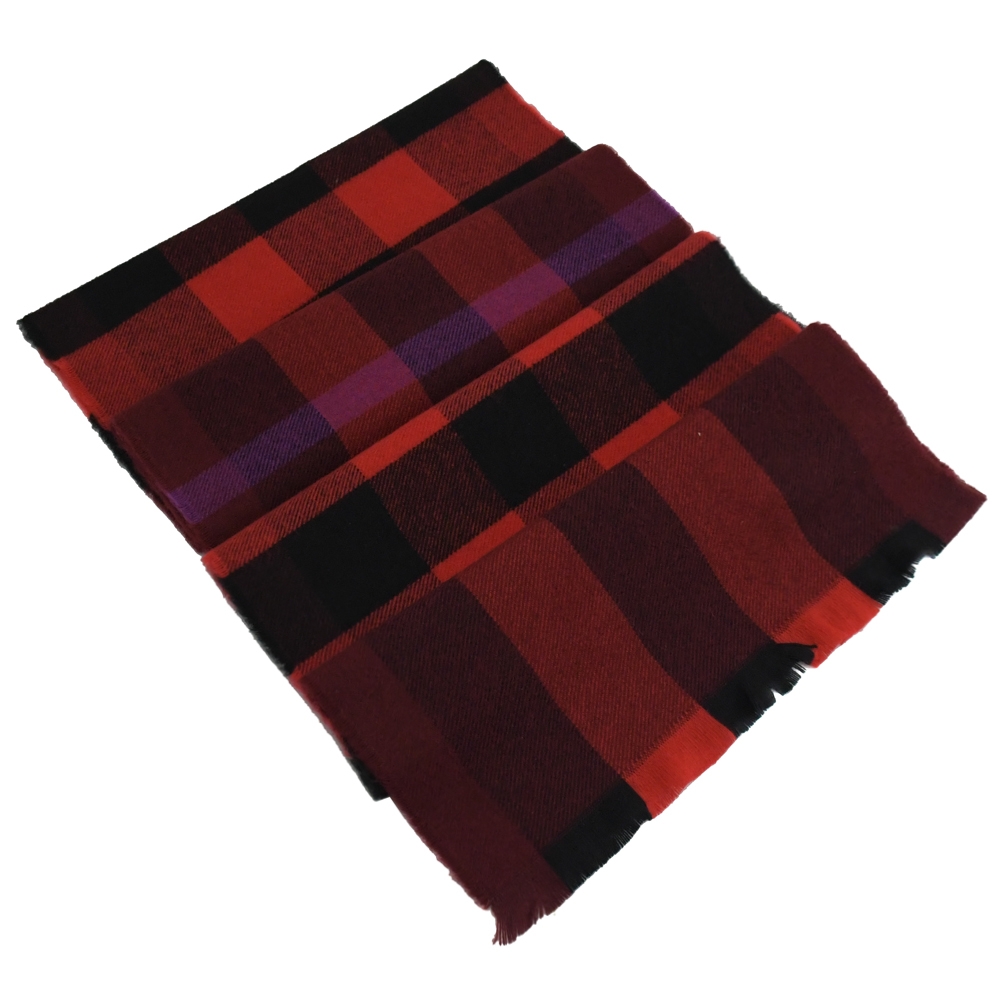 BURBERRY 4080212 簡約格紋混紡羊毛長圍巾.紅黑