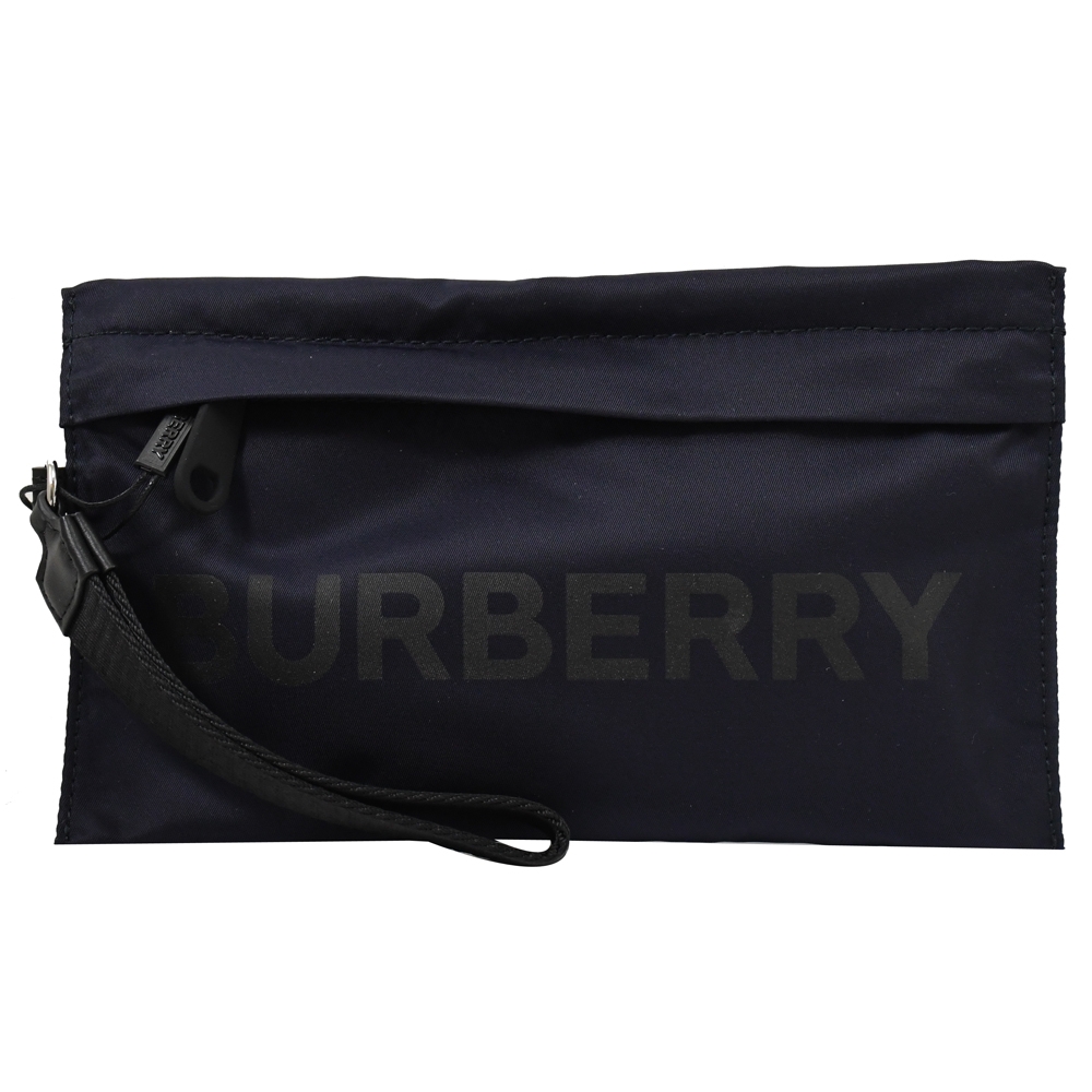 BURBERRY 8052841 燙印LOGO尼龍拉鍊萬用手拿包.深藍