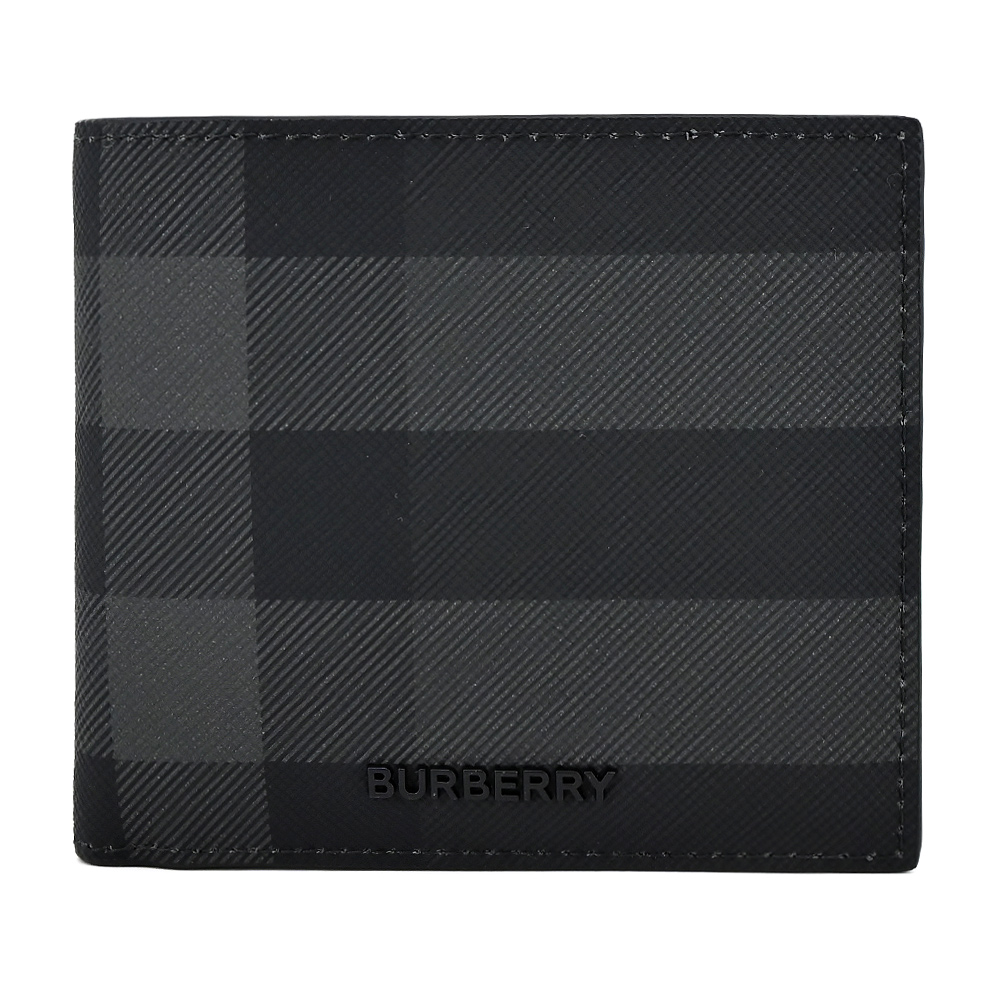 BURBERRY 經典格紋帆布對開短夾(零錢袋/炭灰色)