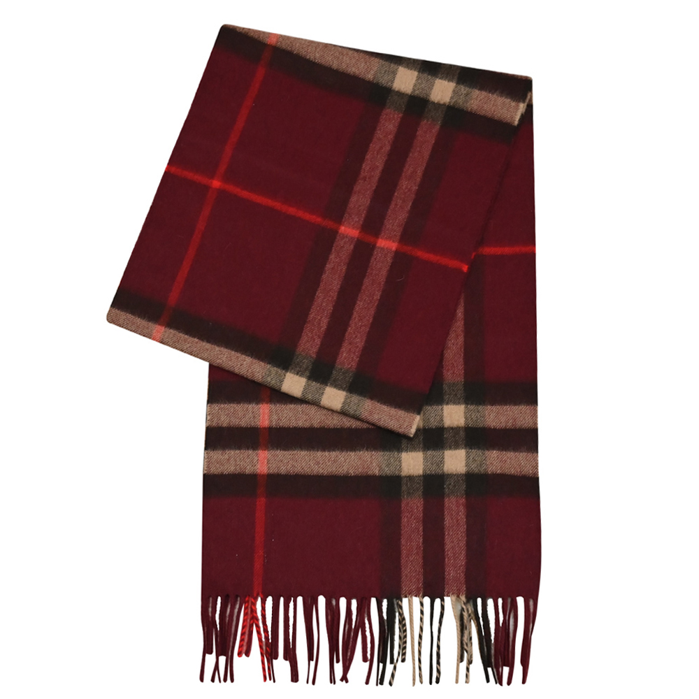 BURBERRY 8021695 經典格紋喀什米爾羊毛圍巾.勃根地紅