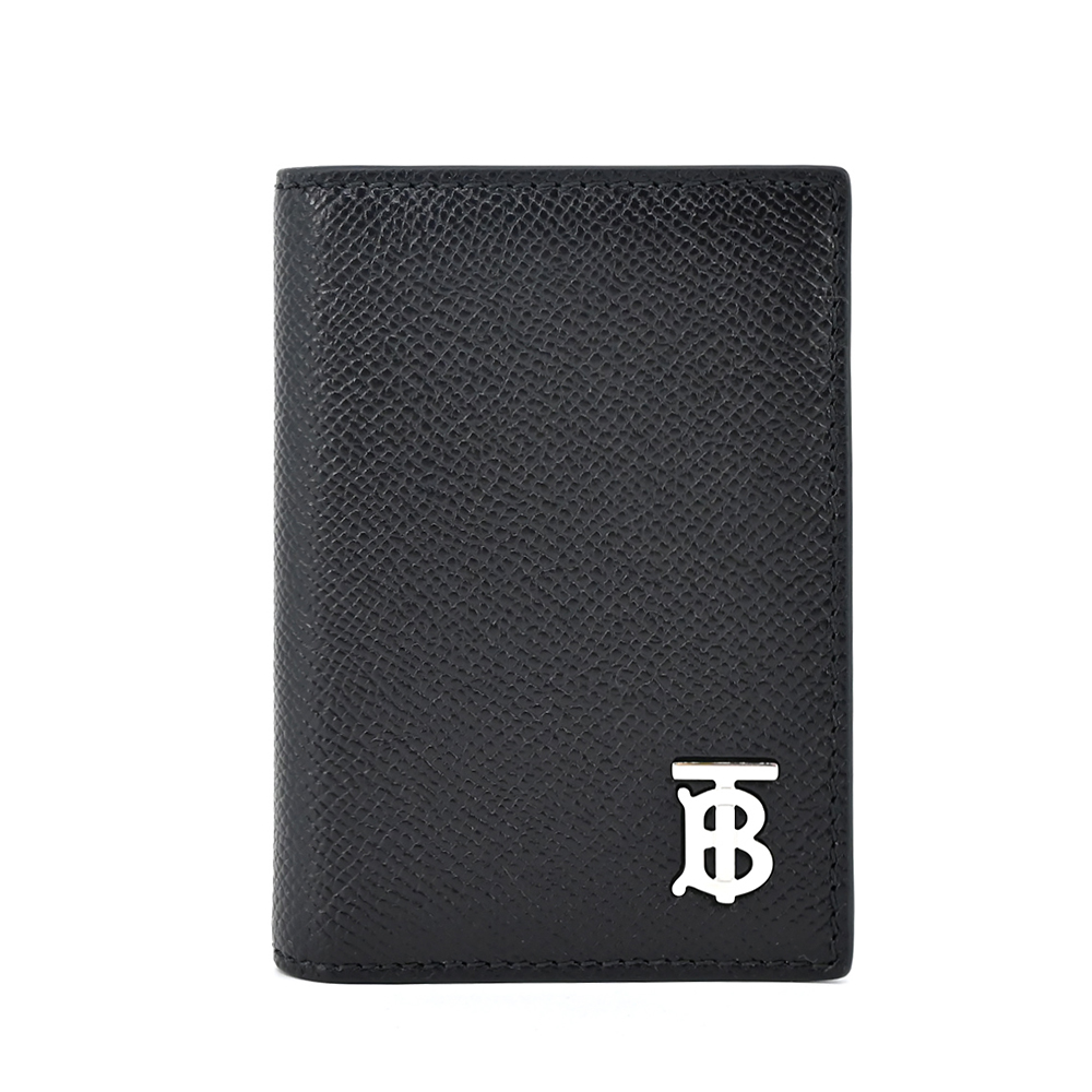 BURBERRY TB 銀字LOGO粒面小牛皮卡片夾(黑色)